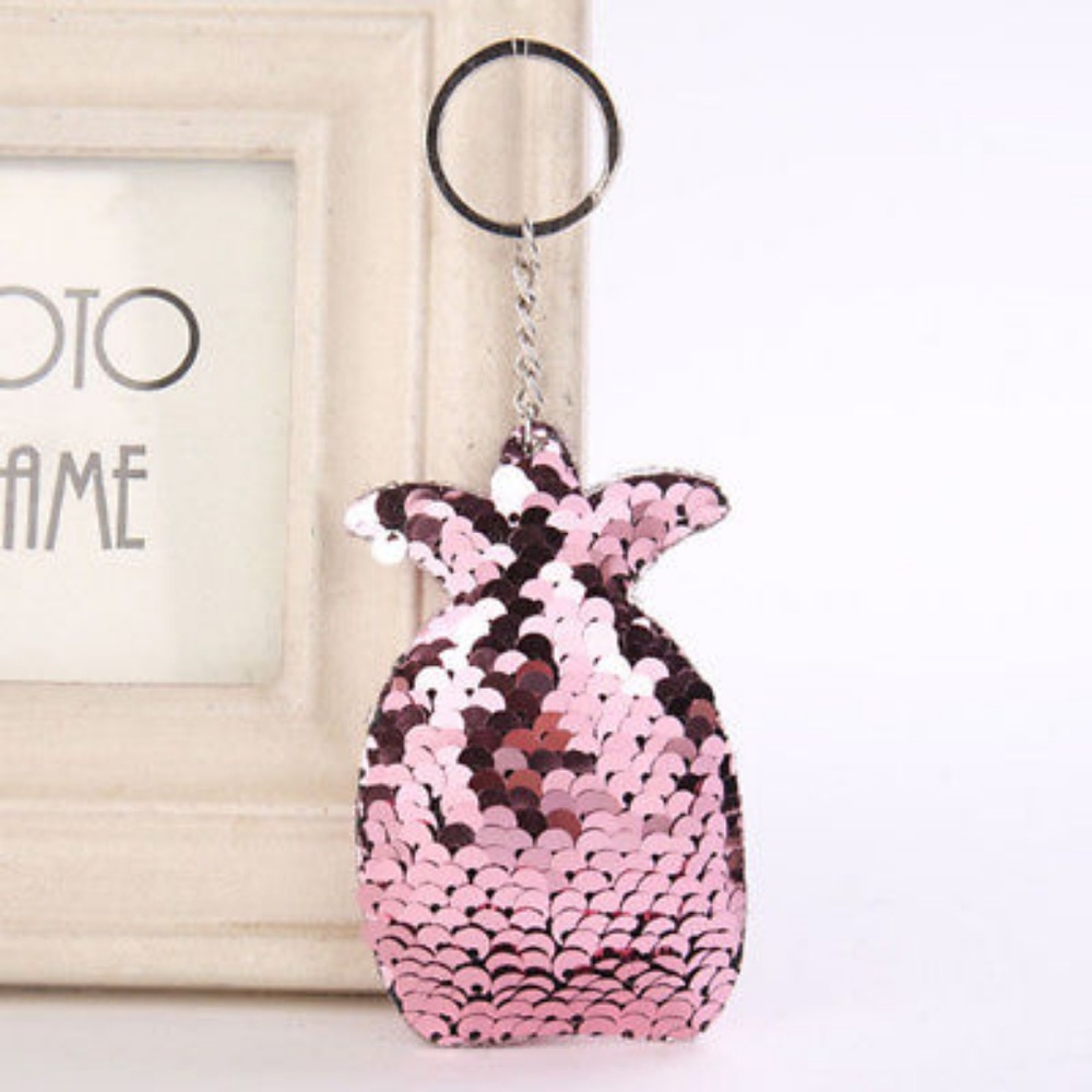 Pink Sequin Pineapple Keychain